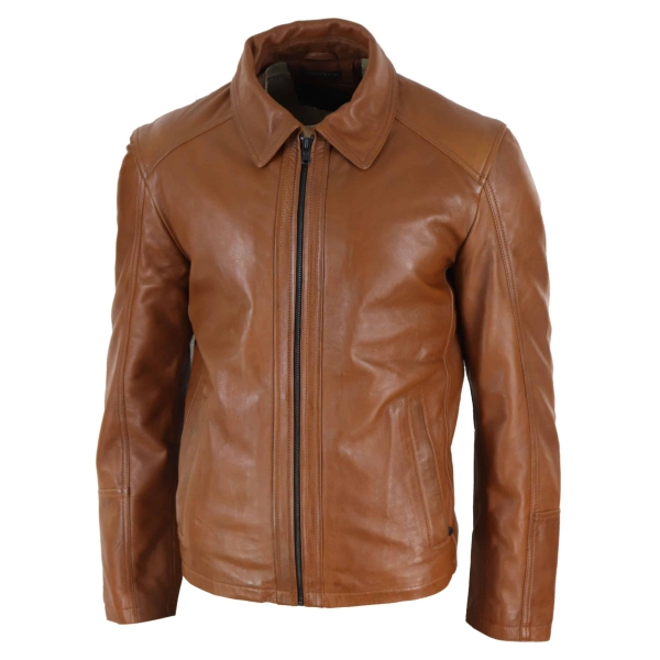 Real Leather Soft Nappab Tan Mens Jacket