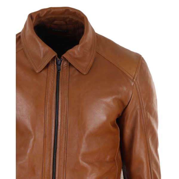 Real Leather Soft Nappab Tan Mens Jacket