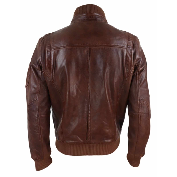 Real Leather Autumn Jacket with High Neck for Men - Timber Colour