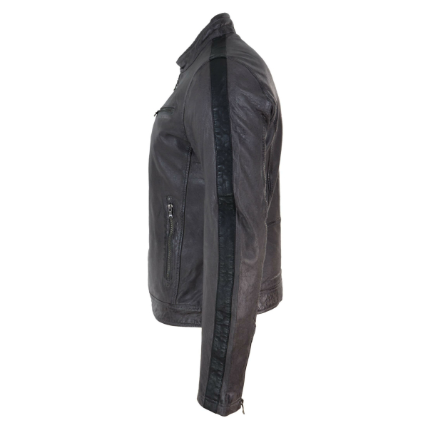 Real Leather Short Racing Mens Grey Jacket