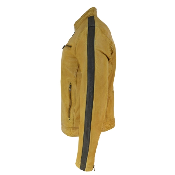 Real Leather Short Racing Mens Yellow Jacket