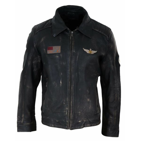 Mens Vintage Leather Jacket with Fur Collar