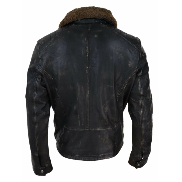 Mens Vintage Leather Jacket with Fur Collar