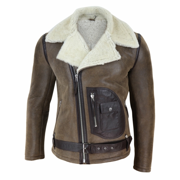 Mens Shearling Brown Sheepskin Vintage Jacket