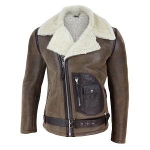 Mens Shearling Brown Sheepskin Vintage Jacket