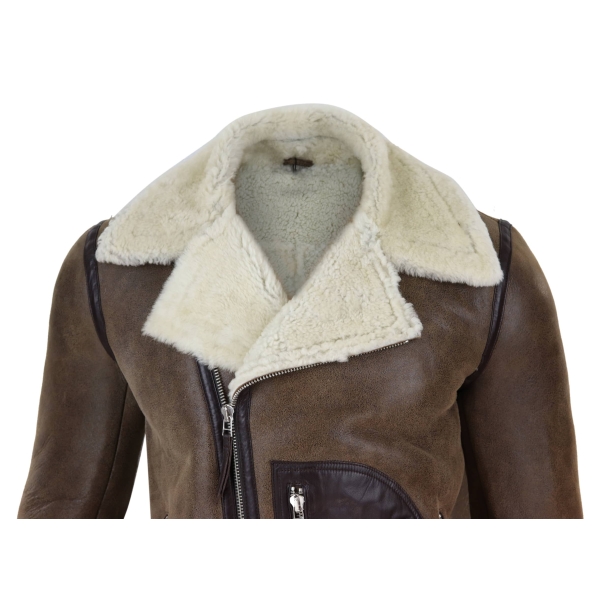 Mens Shearling Brown Sheepskin Vintage Jacket