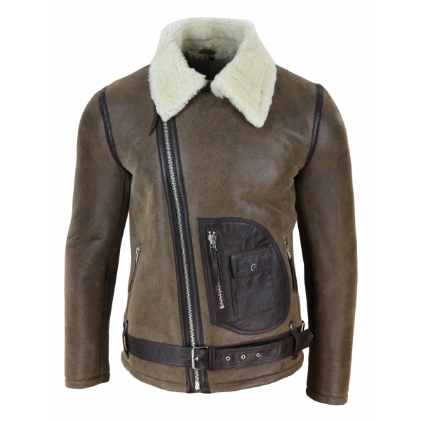 Mens Shearling Brown Sheepskin Vintage Jacket