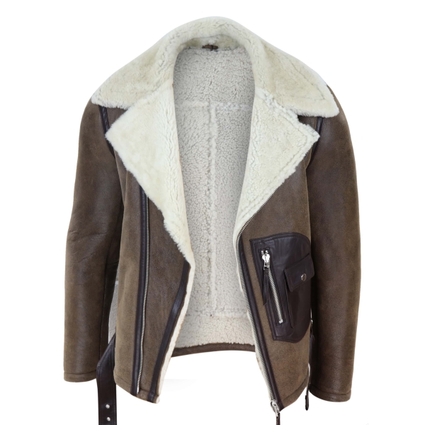 Mens Shearling Brown Sheepskin Vintage Jacket