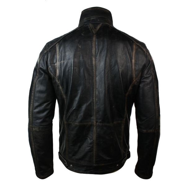 Real Washed Leather Retro Vintage Distressed Jacket Black Rub Off for Men