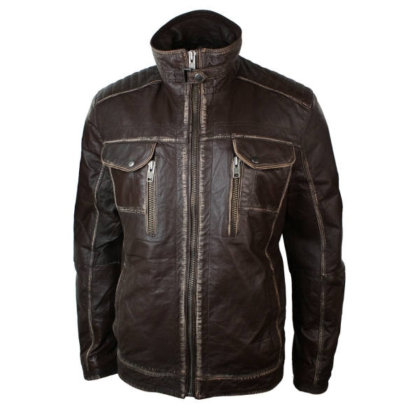 Real Washed Brown Leather Retro Vintage Distressed Jacket Rub Off for Men