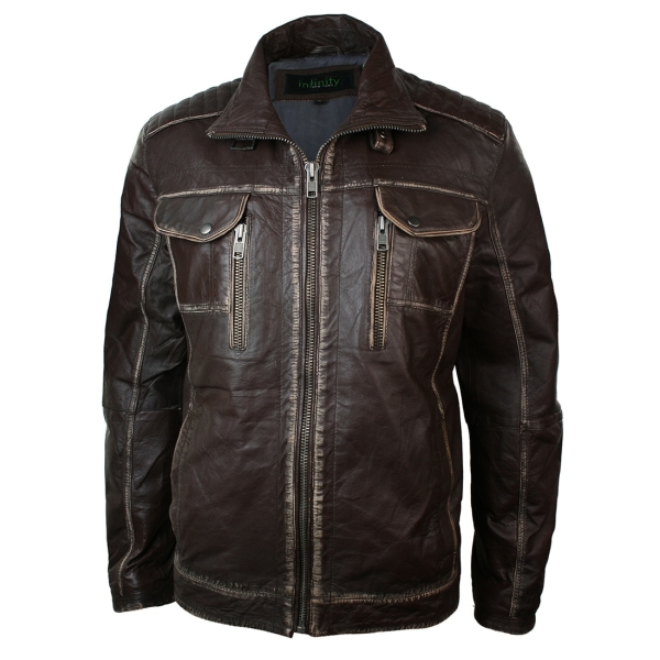 Real Washed Brown Leather Retro Vintage Distressed Jacket Rub Off for Men