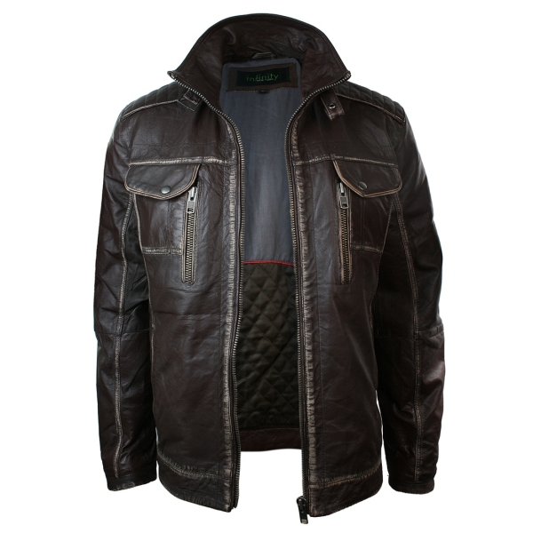 Real Washed Brown Leather Retro Vintage Distressed Jacket Rub Off for Men