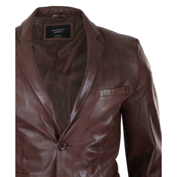 Mens Slim Fit Brown Leather Blazer