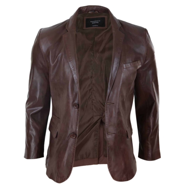 Mens Slim Fit Brown Leather Blazer