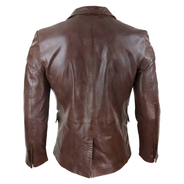 Mens Slim Fit Brown Leather Blazer