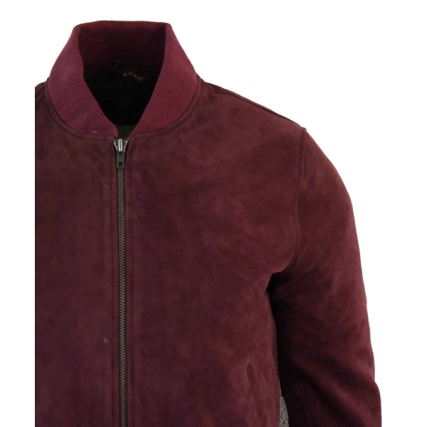 Varsity Mens Real Suede Leather Bomber College Jacket Classic Retro Vintage - Burgundy