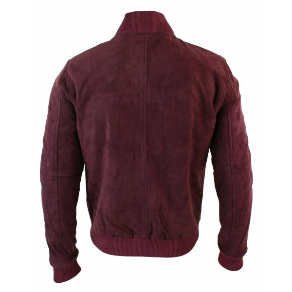 Varsity Mens Real Suede Leather Bomber College Jacket Classic Retro Vintage - Burgundy