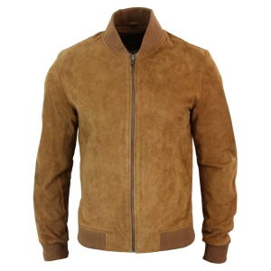 Varsity Mens Real Suede Leather Bomber College Jacket Classic Retro Vintage – Tan Brown