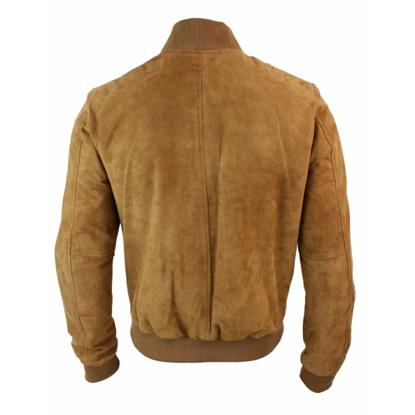 Varsity Mens Real Suede Leather Bomber College Jacket Classic Retro Vintage - Tan Brown