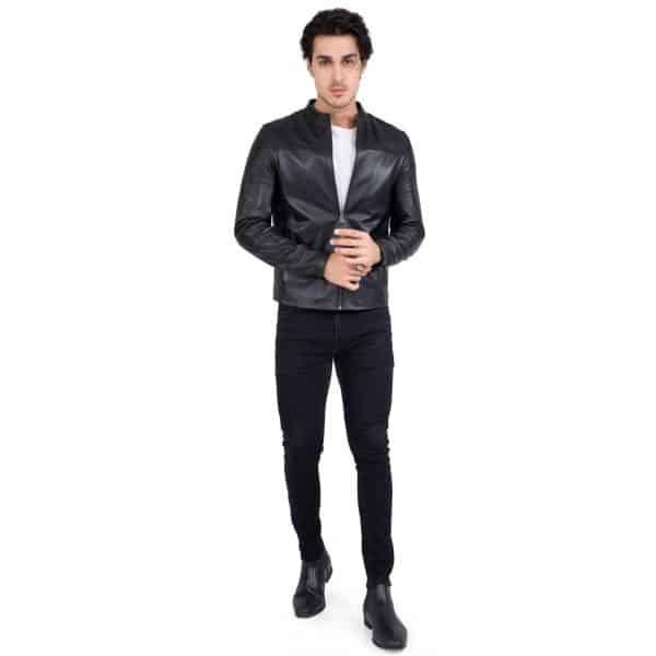 Happy Gentleman B101 - Mens Black Genuine Leather Biker Jacket - Slim Fit