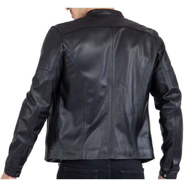 Happy Gentleman B101 - Mens Black Genuine Leather Biker Jacket - Slim Fit