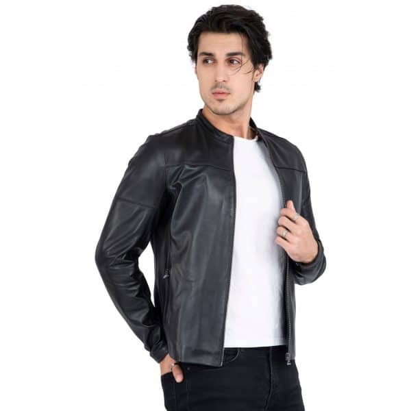 Happy Gentleman B101 - Mens Black Genuine Leather Biker Jacket - Slim Fit