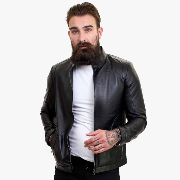 Happy Gentleman B102 - Real Leather Tailored Fit Mens Black Biker Jacket