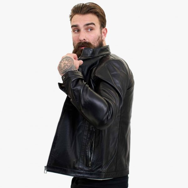 Happy Gentleman B102 - Real Leather Tailored Fit Mens Black Biker Jacket