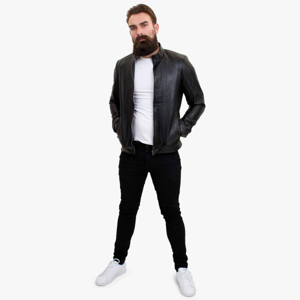 Happy Gentleman B102 - Real Leather Tailored Fit Mens Black Biker Jacket