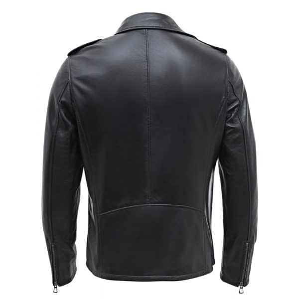 Happy Gentleman B104 - Geuine Leather Cross-Zip Brando Black Slim Fit Jacket for Men