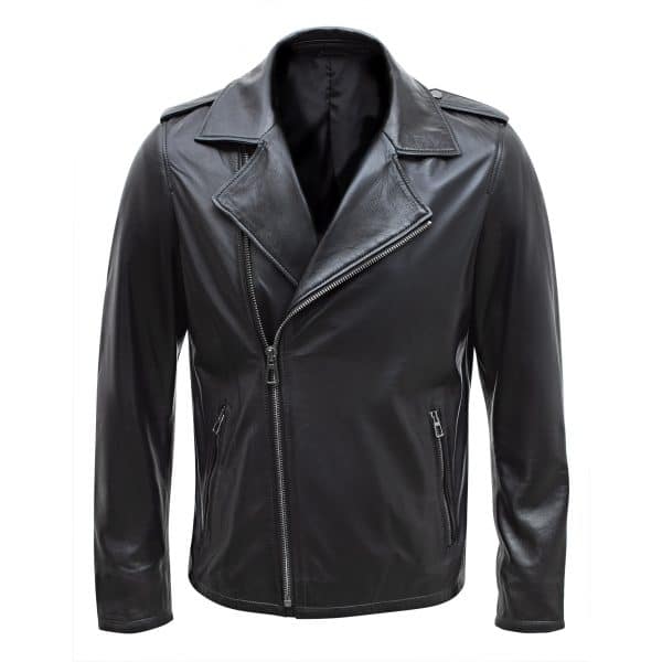 Happy Gentleman B104 - Geuine Leather Cross-Zip Brando Black Slim Fit Jacket for Men