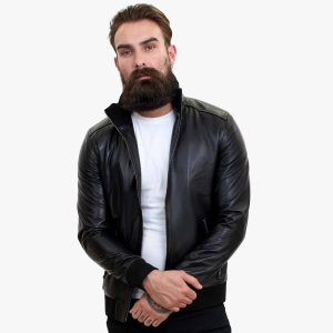 Happy Gentleman B109 – Lamb Leather Bomber Jacket for Men – Tailored Fit