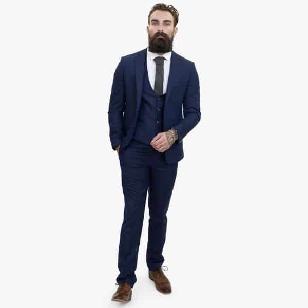 Happy Gentleman BELLO Navy Blue 3 Piece Suit Wool Tailored Fit