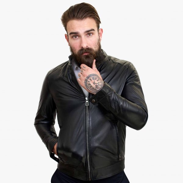 Happy Gentleman B107 - Lamb Leather Clean Style Black Jacket for Men - Slim Fit