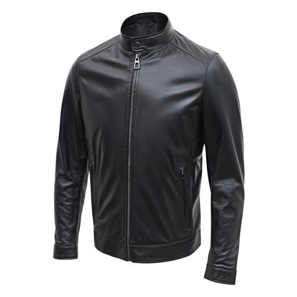 Happy Gentleman B107 - Lamb Leather Clean Style Black Jacket for Men - Slim Fit