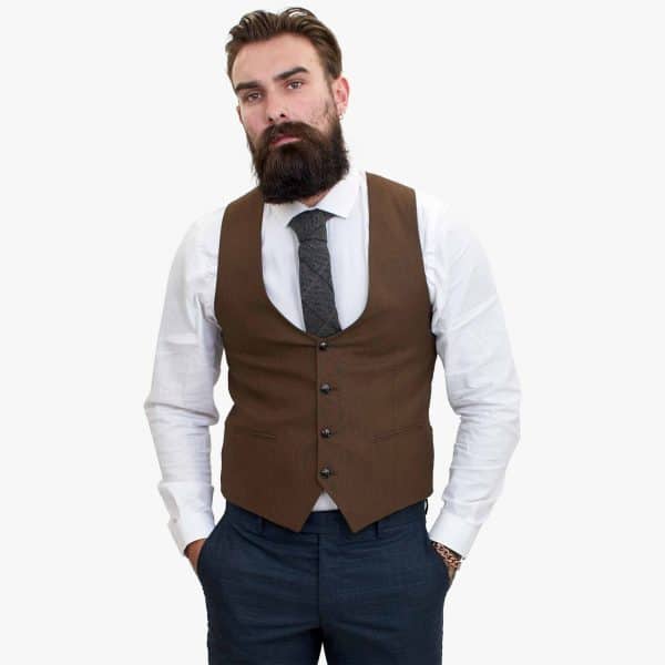 Happy Gentleman GRAZIE Navy Blue Wool 3 Piece Suit with a Contrasting Brown Waistcoat