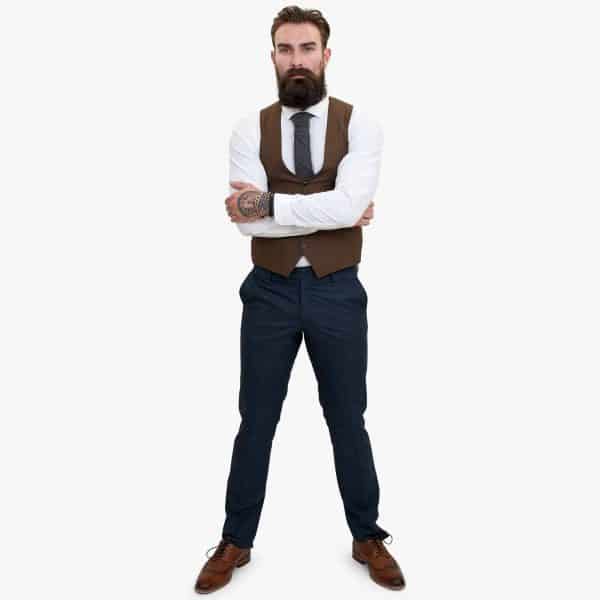 Happy Gentleman GRAZIE Navy Blue Wool 3 Piece Suit with a Contrasting Brown Waistcoat