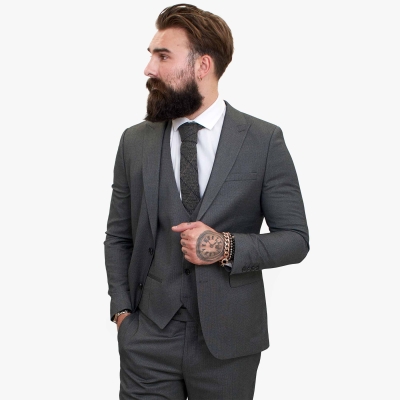 Happy Gentleman MIROLE Grey Tailored Fit 3 Piece Wool Suit