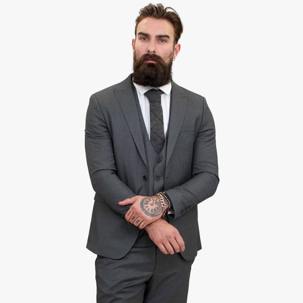 Happy Gentleman MIROLE Grey Tailored Fit 3 Piece Wool Suit