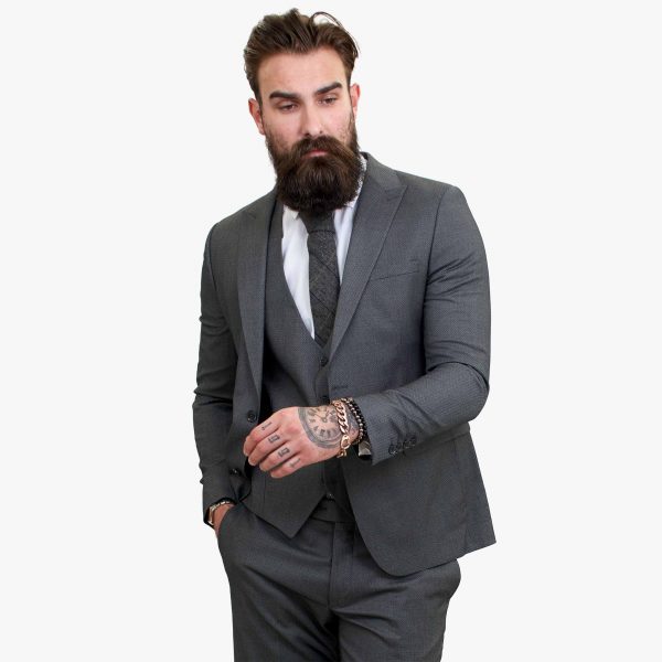 Happy Gentleman MIROLE Grey Tailored Fit 3 Piece Wool Suit