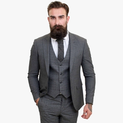 Happy Gentleman PIACERE Wool Grey 3 Piece Suit with Tailored Fit