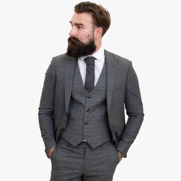 Happy Gentleman PIACERE Wool Grey 3 Piece Suit with Tailored Fit