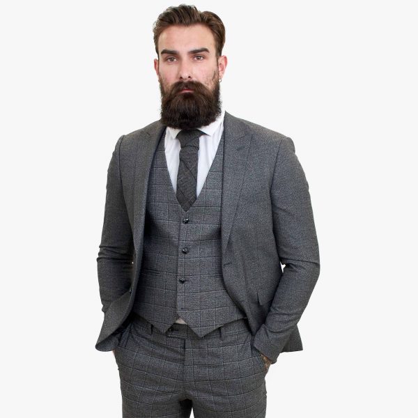 Happy Gentleman PIACERE Wool Grey 3 Piece Suit with Tailored Fit