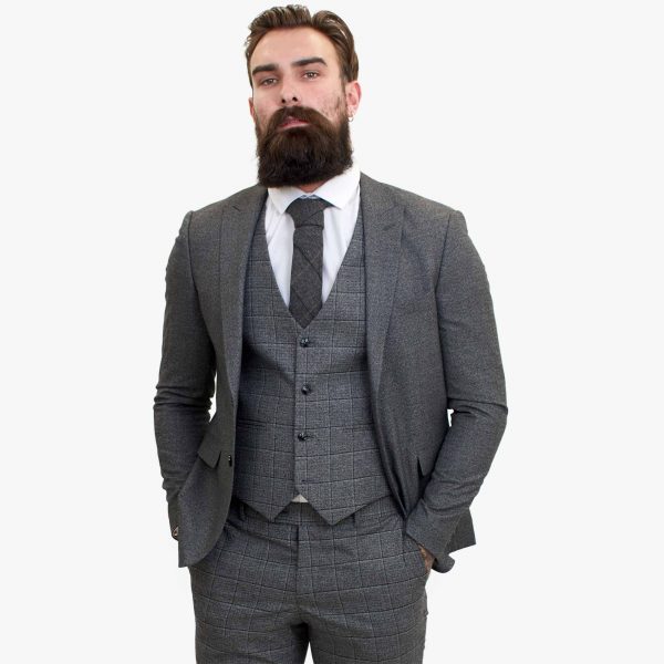 Happy Gentleman PIACERE Wool Grey 3 Piece Suit with Tailored Fit