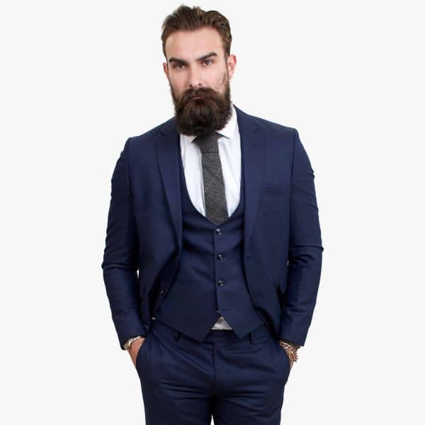 Happy Gentleman PREGO Wool Navy Blue 3 Piece Suit Tailored Fit