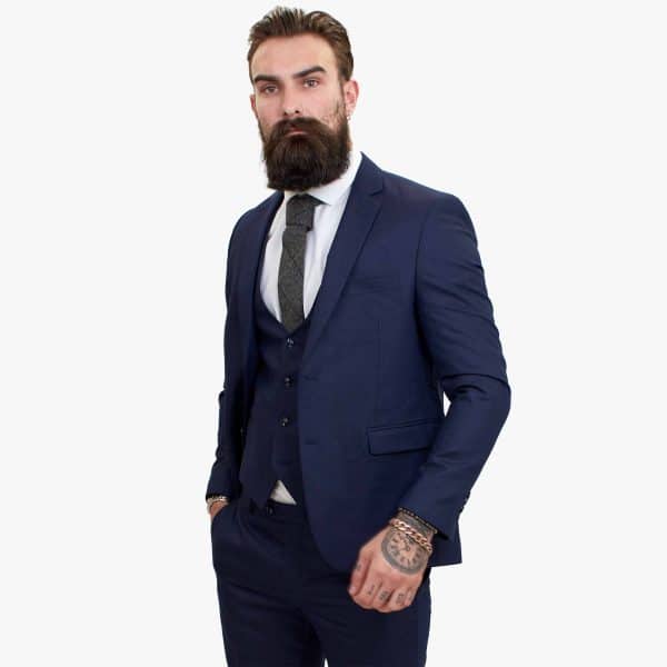 Happy Gentleman PREGO Wool Navy Blue 3 Piece Suit Tailored Fit