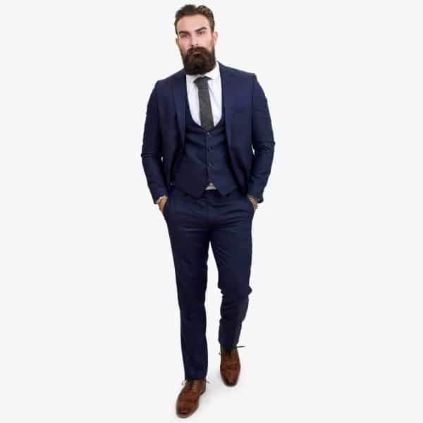 Happy Gentleman PREGO Wool Navy Blue 3 Piece Suit Tailored Fit