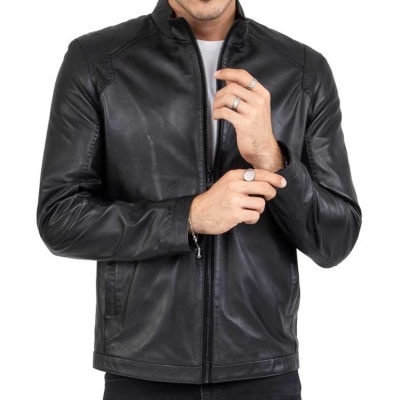 Genuine Real Lamb Leather Black Jacket for Men Tailored Fit - B204