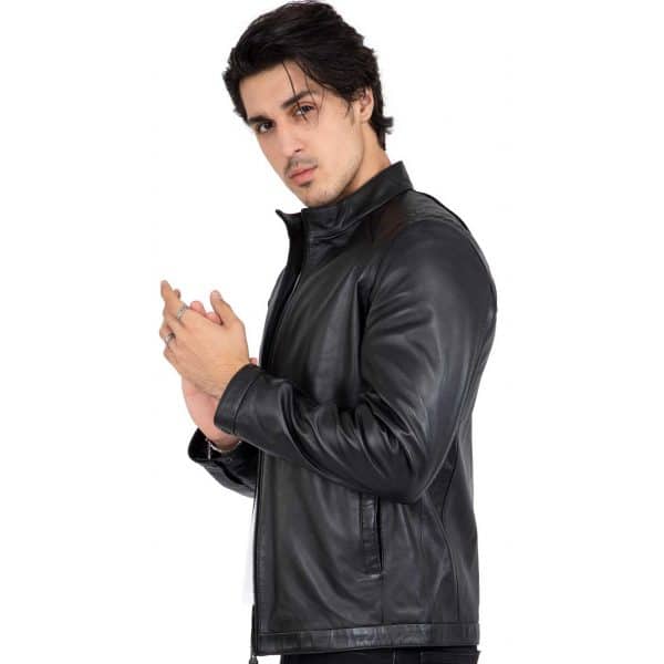 Genuine Real Lamb Leather Black Jacket for Men Tailored Fit - B204