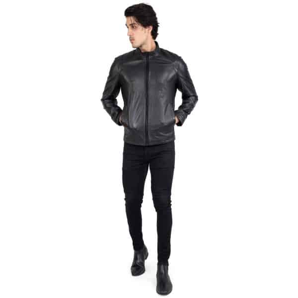 Genuine Real Lamb Leather Black Jacket for Men Tailored Fit - B204